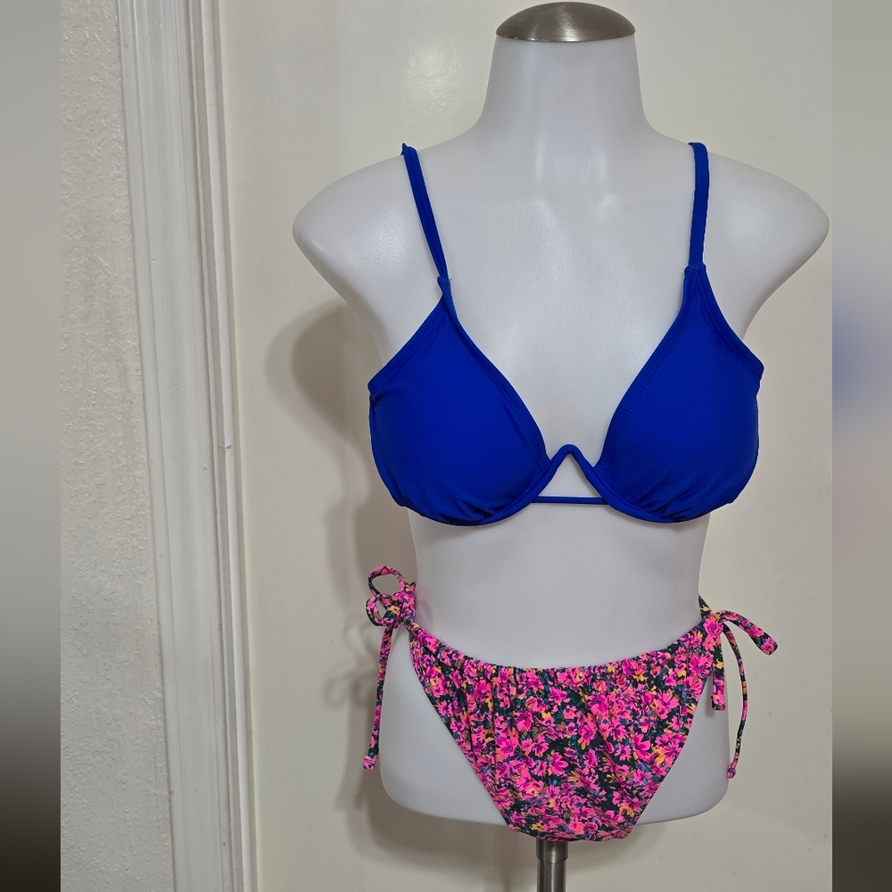 #6726 Blue and Pink Floral Bikini Set